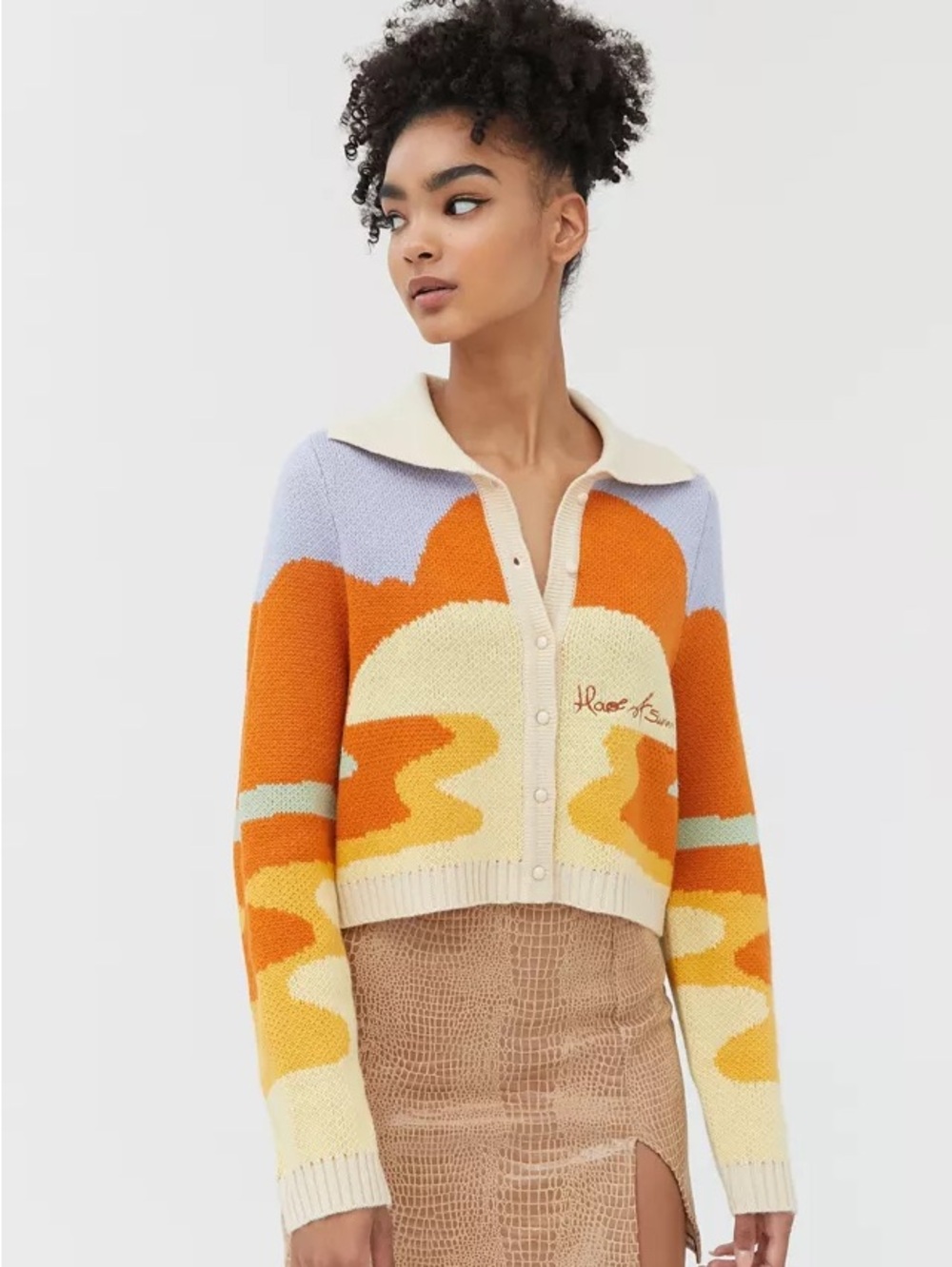 House of Sunny Cream and Yellow Speckled Knit Cardigan
